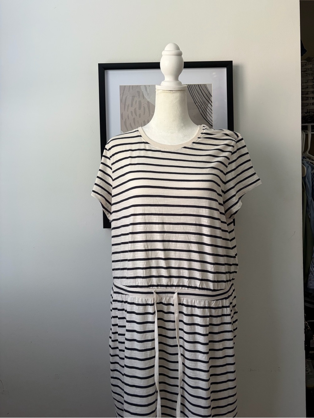 Pact Striped Drawstring Waist Casual Dress - Black & Cream